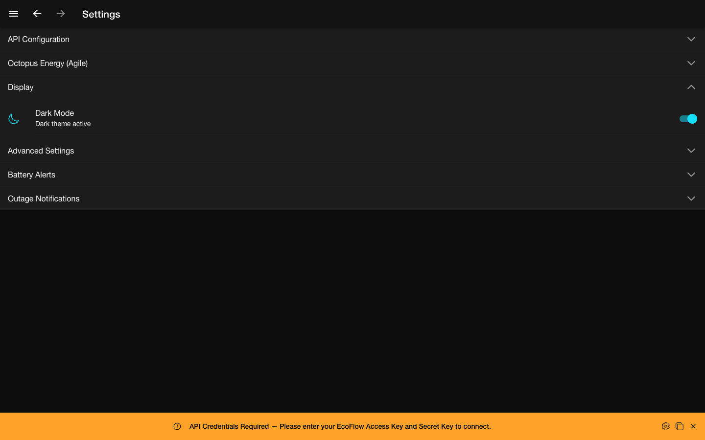 OctoMonitor settings page showing display theme controls
